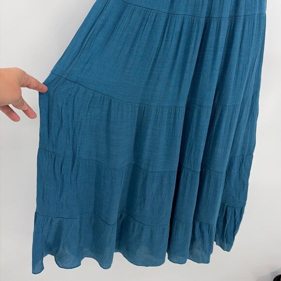 J.Gee Teal Smock Milkmaid Midi Dress Sz S Boho Cottagecore Puff Sleeve Romantic - Picture 4 of 12